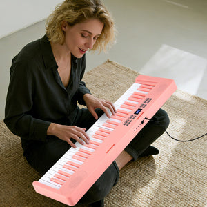 61-Key Foldable Piano Keyboard Full-size Electronic Keyboard with MIDI and Split Function-Pink view 3