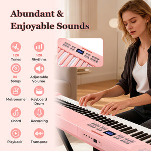 61-Key Foldable Piano Keyboard Full-size Electronic Keyboard with MIDI and Split Function-Pink view 6