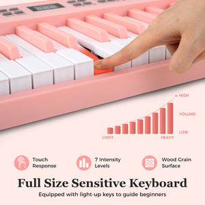 61-Key Foldable Piano Keyboard Full-size Electronic Keyboard with MIDI and Split Function-Pink view 7