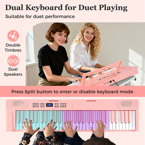 61-Key Foldable Piano Keyboard Full-size Electronic Keyboard with MIDI and Split Function-Pink view 8