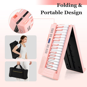 61-Key Foldable Piano Keyboard Full-size Electronic Keyboard with MIDI and Split Function-Pink view 9