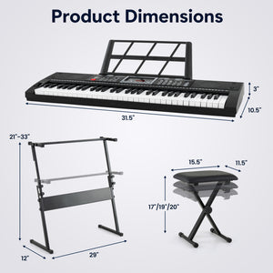 61 Key Keyboard Piano for Beginners with Stand Stool Lighted Keys-Black view 2