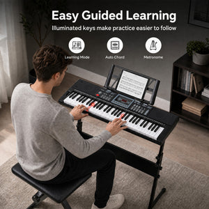 61 Key Keyboard Piano for Beginners with Stand Stool Lighted Keys-Black view 5