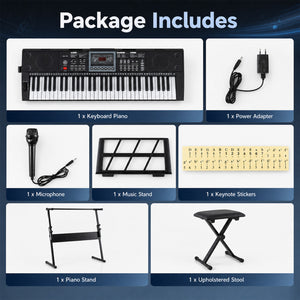 61 Key Keyboard Piano for Beginners with Stand Stool Lighted Keys-Black view 8