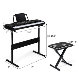 61 Keys Beginners Piano Keyboard Electric Keyboard Kit with Adjustable Stand and Stool-Black view 4