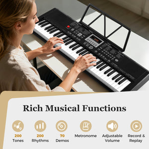 61 Keys Portable Keyboard for Beginners Electric Piano Keyboard Kit with 200 Rhythms and 200 Tones-Black view 5