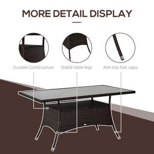 Garden Dining Table, Patio Rattan Dining Table with Glass Top, Storage Shelf for Yard, 59" x 34" x 29", Brown