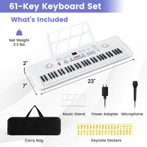 61 Key Electric Portable Digital Keyboard Piano for Beginner-White view 5