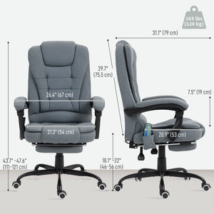 7-Point Vibrating Massage Chair, Reclining Office Chair with Footrest, Reclining Back, Adjustable Height, Grey