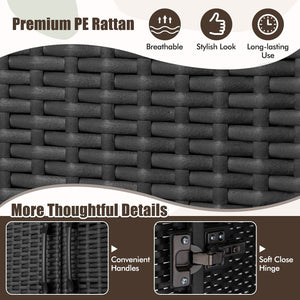62 Inch Wicker Wardrobe with 2 Doors PE Rattan Closet with Hanging Rod-Black view 8