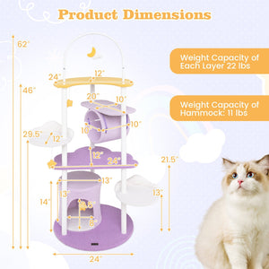 62 Inches Large Cat Tower with Metal Frame and Jumping Platforms-Purple view 5
