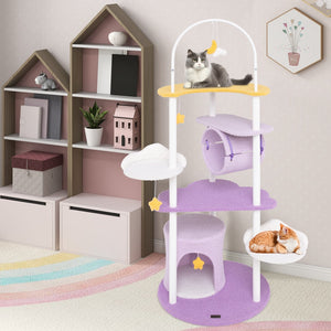 62 Inches Large Cat Tower with Metal Frame and Jumping Platforms-Purple view 6