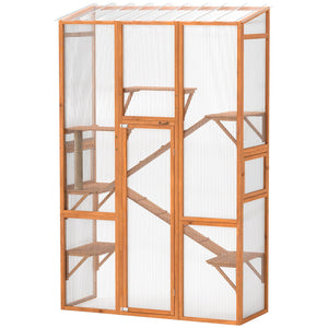 Large Outdoor Catio with 6 Jumping Platforms, Scratching Post, 2 Ramps, Waterproof Roof, Grey – view 8