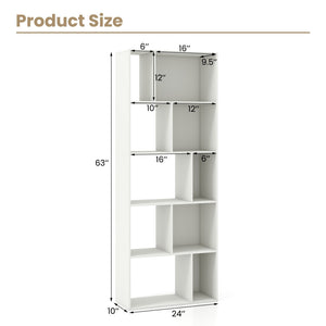 63 Inch 5-Tier Geometric 10-Cube Bookshelf Tall Bookcase-White view 5