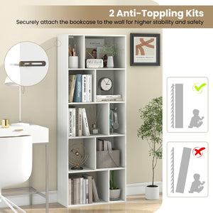 63 Inch 5-Tier Geometric 10-Cube Bookshelf Tall Bookcase-White view 8