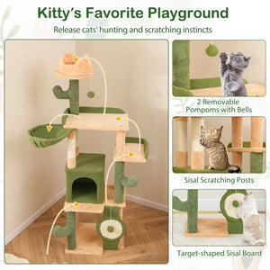 63 Inch Cactus Cat Tree with Sisal Scratching Posts and Board for Indoor Cats view 6