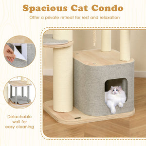 63 Inch Tall Cat Tree Modern Wooden Cat Tower with Perch Condo Hammock-Gray view 6