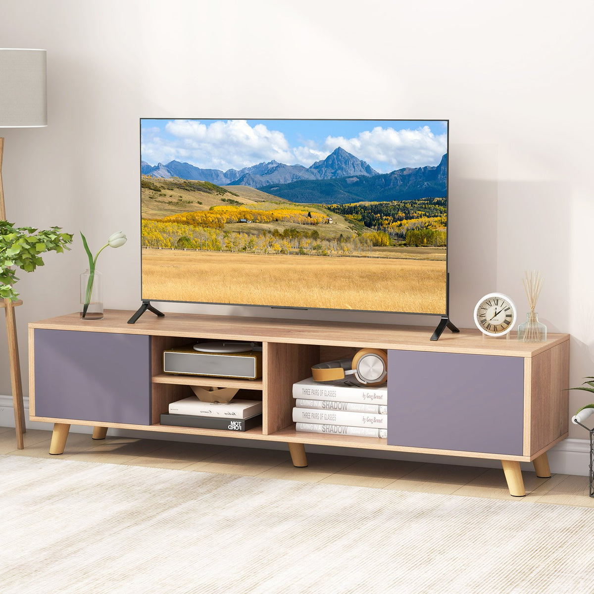 TV Stand Cabinet for TVs up to 65 Inch with Open Shelf for Living Room view 2