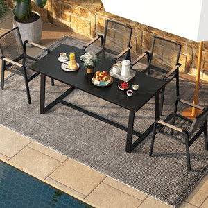 63 inches Large Dining Table with Wavy Edge and Heavy-duty Metal Frame-Black view 3