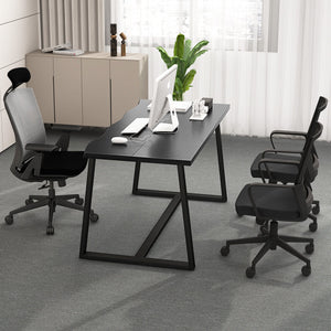 63 inches Large Dining Table with Wavy Edge and Heavy-duty Metal Frame-Black view 6