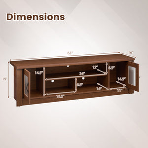 63” Wooden Farmhouse TV Stand for 70 inches TVs with 2 Fluted Doors and 3 Open Compartments-Brown view 5