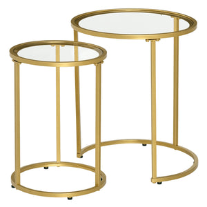 Set of 2 Nesting Coffee Tables with Metal Base, Round Side Table with Tempered Glass Tabletop for Living – view 8