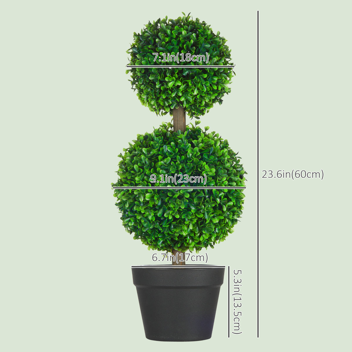 Artificial Boxwood Topiary Tree Set of 2, Faux Boxwood Ball Trees in Pot, Fake Plant for Indoor Outdoor Decor, Green