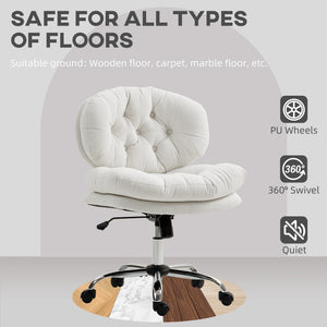 Computer Desk Chair, Armless Office Chair with Wide Padded Seat and Adjustable Height, Cream White – view 20