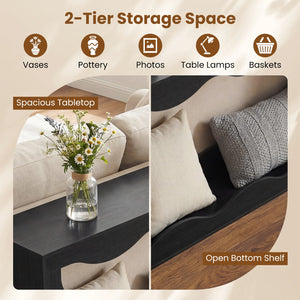 63 Inch Console Table 2-Tier Narrow Entryway Table with Wavy Edge Storage Shelf-Black view 9