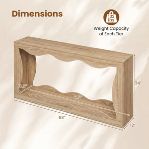 63 Inch Console Table 2-Tier Narrow Entryway Table with Wavy Edge Storage Shelf-Natural view 5