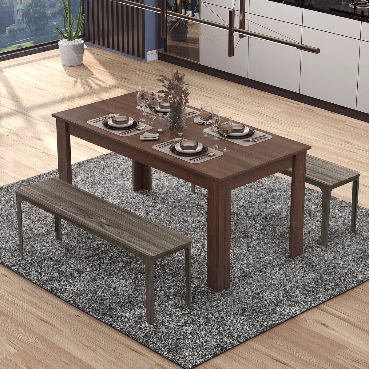 63 Inch Rectangular Modern Dining Kitchen Table-Walnut view 2