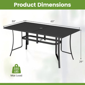 63 inches x 33 inches Rectangle Metal Patio Dining Table for 6-Black view 5