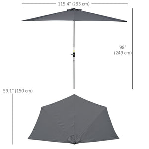 9.8ft Half Umbrella Semi Round Patio Parasol with Crank Handle, Top Vent for Garden – view 17