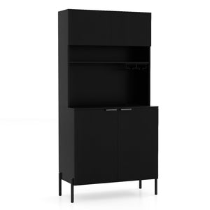 64.5 Inches Tall Kitchen Pantry Cabinet with Charging Station and Wine Glass Rack-Black view 4