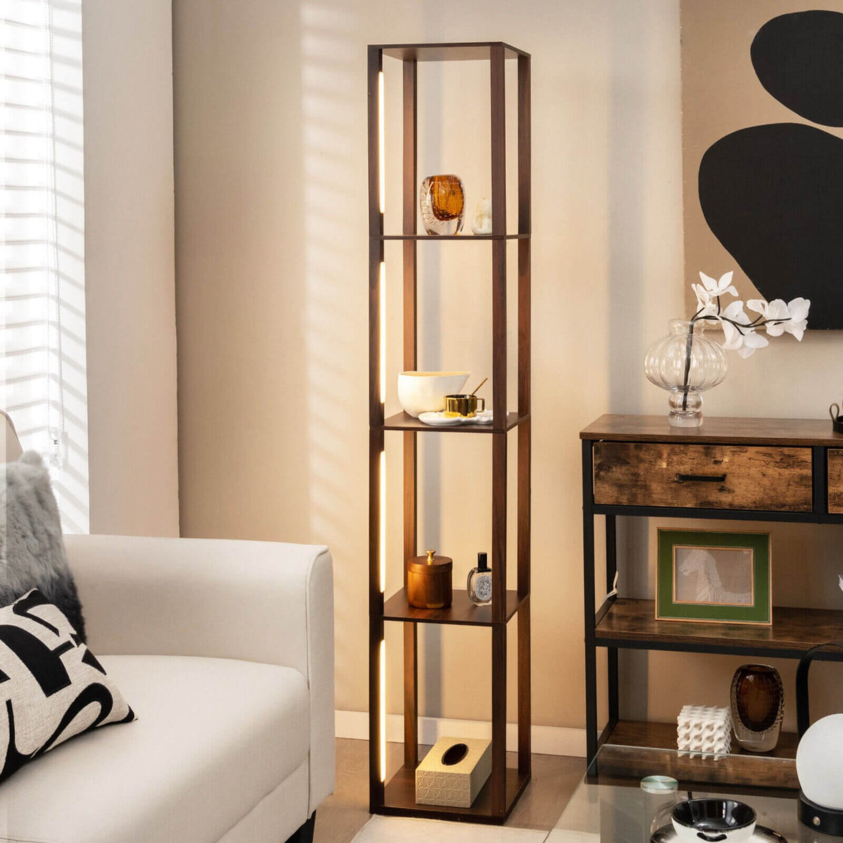 64 Inches Floor Lamp with 3-Level Dimmable LED Bulbs and Rotatable LED Poles-Walnut view 2