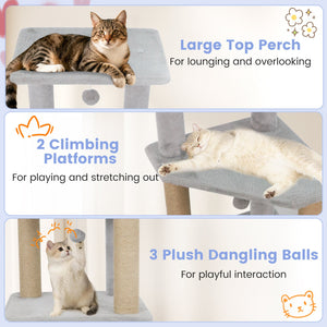 64 Inch Tall Cat Tree with 2 Large Condos and Jute Scratching Posts for Indoor Adult Cats-Light Grey view 7