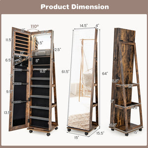 64 Inches Lockable Jewelry Cabinet Armoire with Built-in Makeup Mirror-Coffee view 6