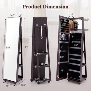 64 Inches Lockable Jewelry Cabinet Armoire with Built-in Makeup Mirror-Purple view 5