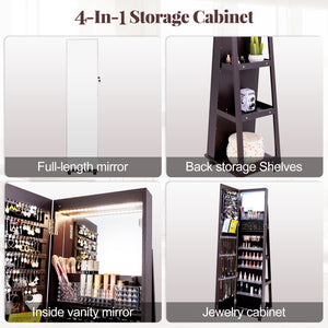 64 Inches Lockable Jewelry Cabinet Armoire with Built-in Makeup Mirror-Purple view 9