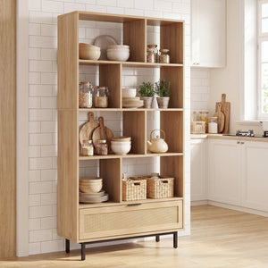 64 inch 6-Tier Tall Wooden Bookcase with 8 Open Cubes-Natural view 2