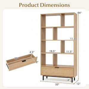 64 inch 6-Tier Tall Wooden Bookcase with 8 Open Cubes-Natural view 4