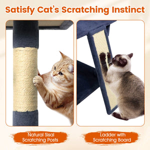 65 Inch Tall Multi-level Cat Tree with 3 Upholstered Perch and 2 Cat Condos-Dark Gray view 8