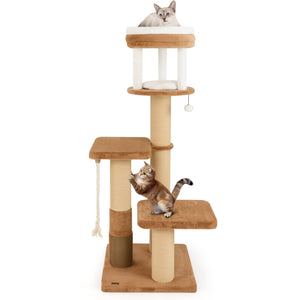 65 Inches Tall Cat Tree with Self-groomer and Removable Cat Bed-Coffee view 4