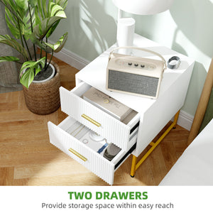 2 Pieces Nightstands with Storage, Modern Bedside Tables with 2 Fluted Drawers and Gold Legs for Bedroom – view 11