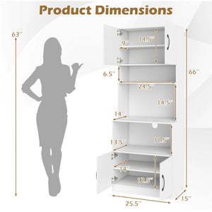 66 Inch Kitchen Pantry Cabinet with Charging Station and Adjustable Shelves for Dining Room-White view 5
