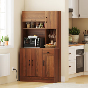 66 inch Pantry Cabinet with Charging Station and Microwave Stand-Brown view 6