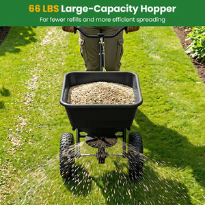 66 LBS Walk-Behind Broadcast Spreader with 13 Inch All-Terrain Tires-Black view 8