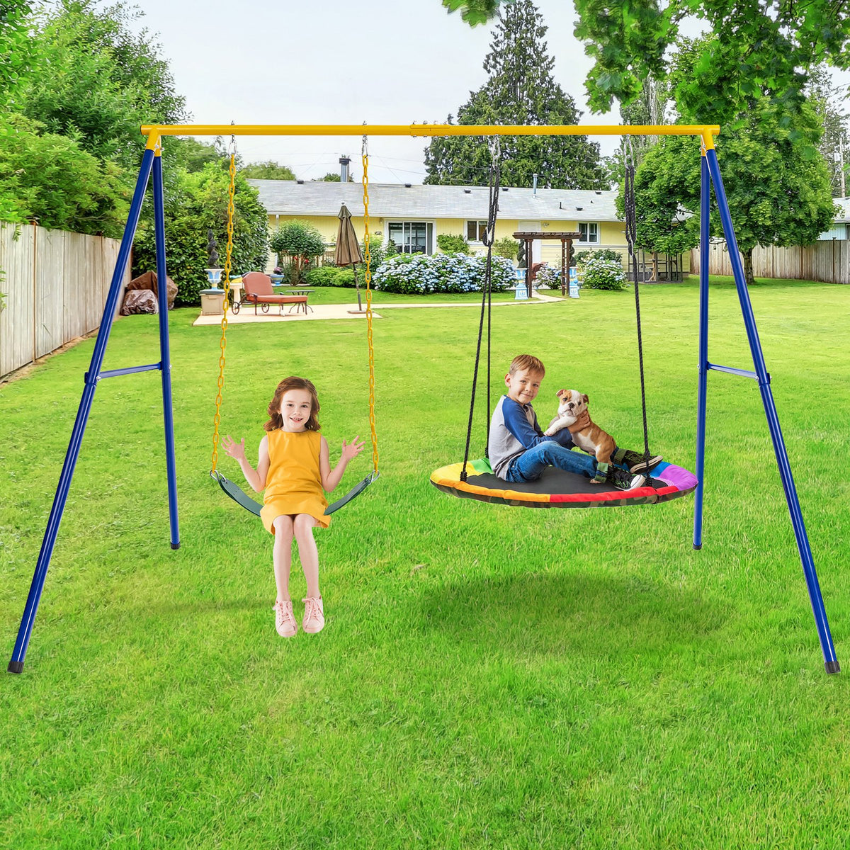 660 LBS Extra-Large A-Shaped Swing Stand with Anti-Slip Footpads (Without Seat)-Yellow view 2