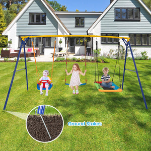 660 LBS Heavy Duty Carbon Steel Swing Frame with 3 Swings-Yellow view 2