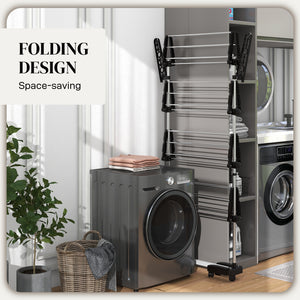 Garment Drying Rack Stainless Steel Folding Clothes Hanging Rack with Side Wings Castors for Indoor Outdoor – view 5